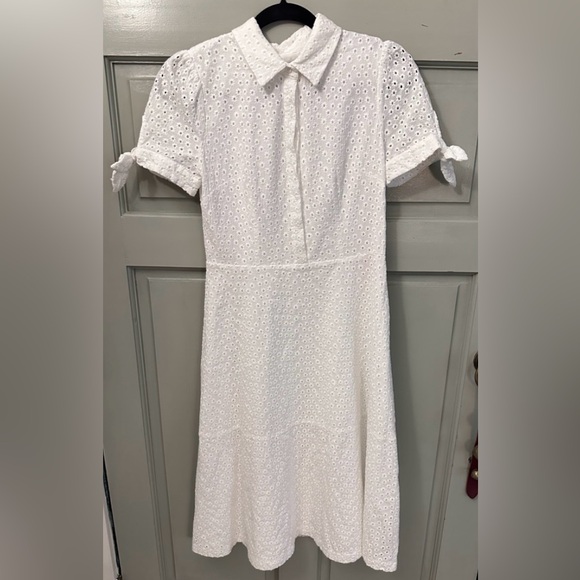 GAL MEETS GLAM 4 Judith white eyelet 100% cotton cottagecore side zip midi dress - Picture 2 of 16